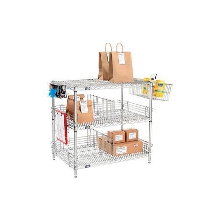 Nexelate    Silver Epoxy To Go Rack - 3 Wire Shelves, Dividers   Ledges - 30W X 18D X 34H